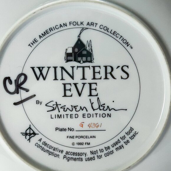 Franklin Mint American Folk Art Collection Winter's Eve Ltd Ed. Decor Plate 1992 - Picture 7 of 7